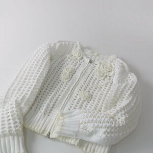 2022SS INGEBORG Ingeborg ... braided knitted blouson 3/ white tops flower motif double Zip bolero [2400013424509]