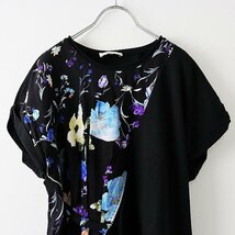 3.1 phillip lim 3.1フィリップリム フラワープリント切替 アシメ 半袖カットソー S/ブラック トップス Tシャツ【2400013426343】_画像4