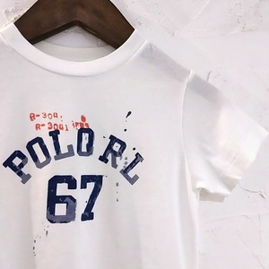 新品 子供服 3T 100cm キッズ POLO RALPH LAUREN ポロラルフローレン ホワイト プリント Tシャツ POLO RL 67 ボーイズ