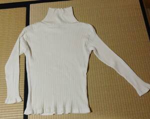 *BEAMS, white color long sleeve ta-toru neck shirt ( ribbed ),M size *