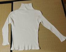 ★BEAMS、白色長袖タートルネックシャツ（リブ編み）、Mサイズ★_画像1