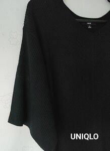 秋まで着られる ユニクロ ニットVネックプルオーバー ブラック オーバーサイズ UNIQLO 七分袖 完売品 値下げ中