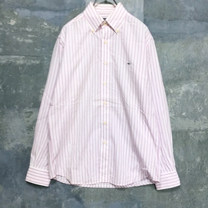* модный замечательная вещь *LACOSTE/ Lacoste рубашка с длинным рукавом кнопка down полоса хлопок 100% свет розовый 4 мужской K113 c5014