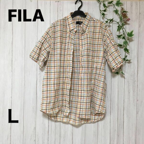 FILA フィラ　綿100%　ボタンダウンシャツ　チェックシャツ　Ｌサイズ メンズ 夏　半袖シャツ　 