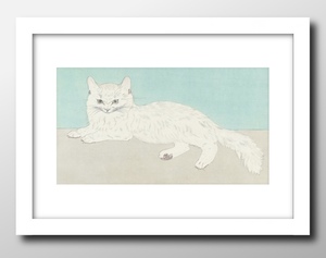 Art hand Auction 13832■무료배송!! 아트 포스터 페인팅 A3 사이즈 누워있는 고양이 일러스트 북유럽 무광택 용지, 주택, 내부, 다른 사람