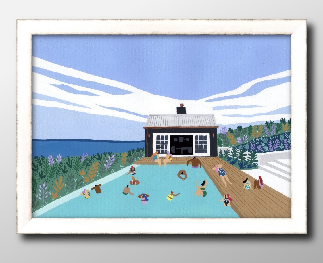 13858 ■ 免运费!! 艺术海报画 A3 尺寸 夏季泳池夏威夷夏威夷夏季风景夏季插画北欧哑光纸, 住房, 内部的, 其他的