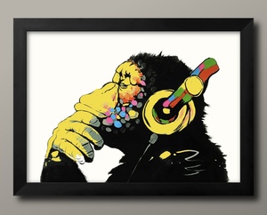 Art hand Auction 10709■免运费！！艺术海报绘画A3尺寸班克斯DJ猴子黄色插画设计斯堪的纳维亚哑光纸, 住宅, 内部的, 其他的