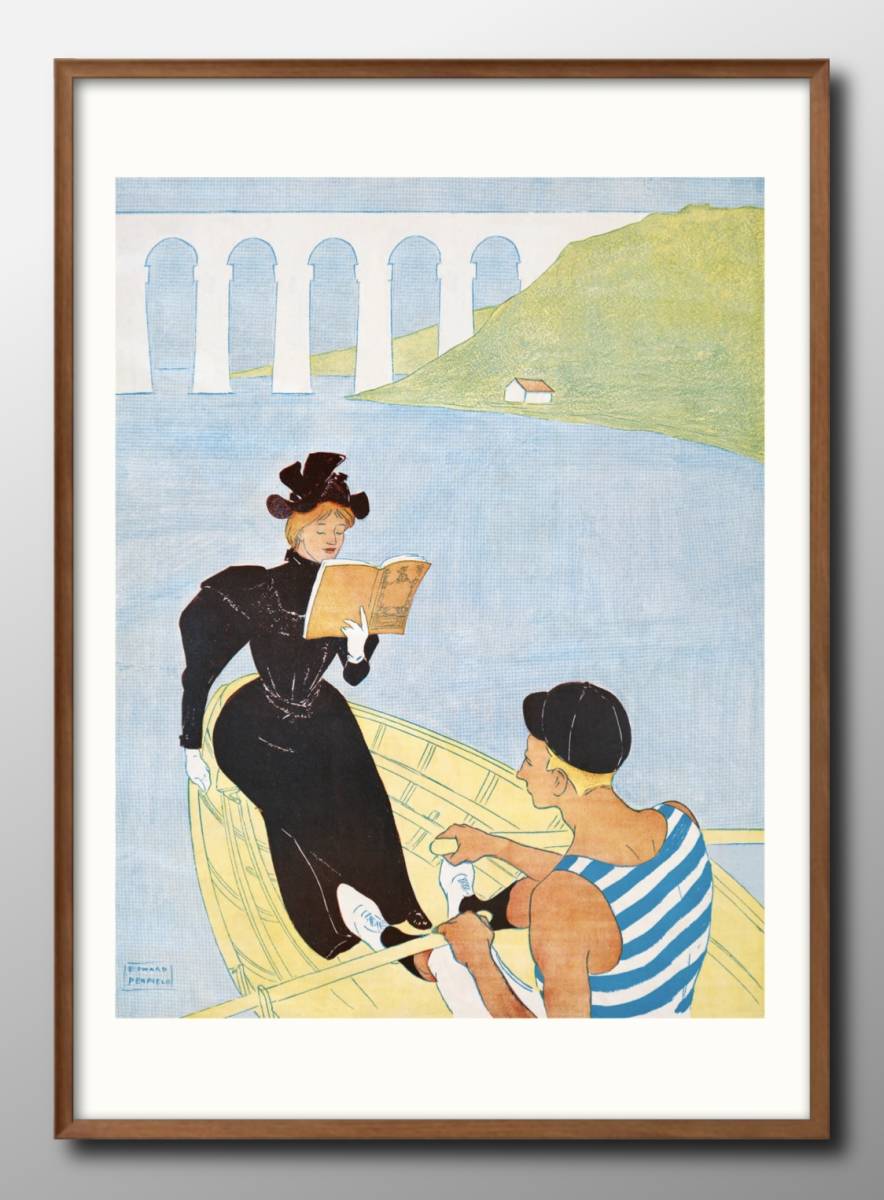 13830 ■免运费！！艺术海报绘画 A3 尺寸爱德华·彭菲尔德女人在划艇上读书插图斯堪的纳维亚哑光纸, 住宅, 内部的, 其他的