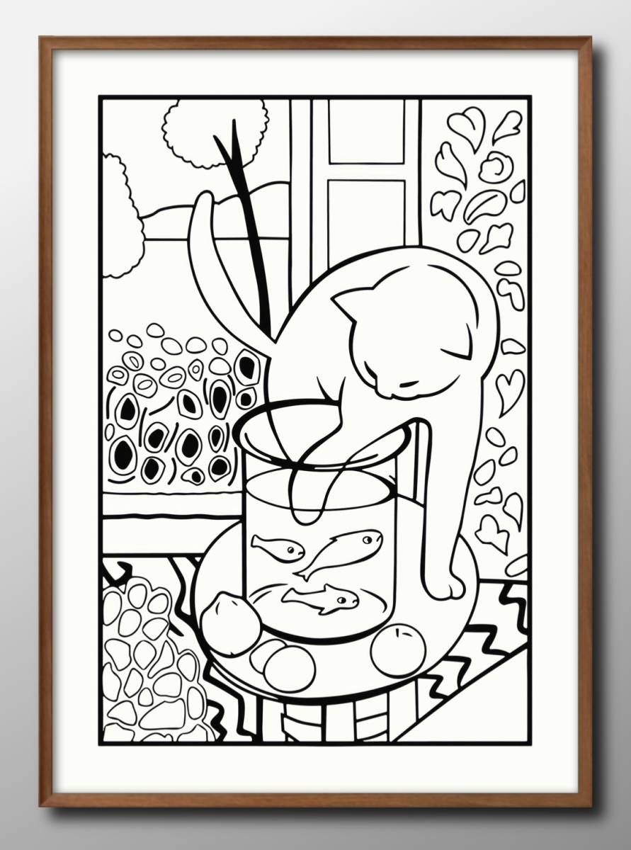 13907 ■ Livraison gratuite !! Affiche d'art peinture format A3 Henri Matisse poisson rouge chat illustration papier mat nordique, Logement, intérieur, autres