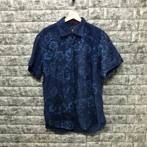 DESIGUAL デジグアル アロハシャツ 柄 ハワイアンシャツ 半袖シャツ ハワイ HAWAII SHIRT 半袖 カットソー ネイビー 柄シャツ Lサイズ