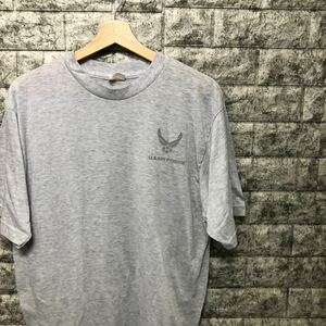 00s 米軍実物 USAF U.S.AIR FORCE 半袖Tシャツ 空軍 ロゴ ビッグシルエット カットソー 半袖 霜降りグレー リフレクター Lサイズ ロゴ