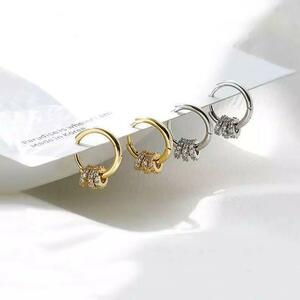  женский серьги серебряный 925 циркон серебряный Gold 2 цвет простой аксессуары 3 полосный кольцо популярный Корея новый товар 