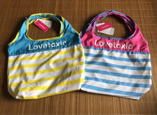 新品ラブトキシックプールバッグ 海ビーチ潮干狩りスポーツにもLOVETOXIC 普段使いにも可愛い パイルボーダー選べる2色　