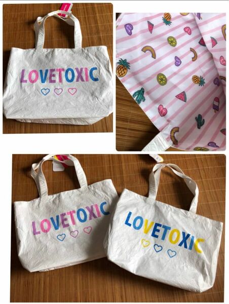 新品ラブトキシックプールバッグ 海ビーチ潮干狩りスポーツにもLOVETOXIC 普段使いにも可愛い しわしわトロピカル柄選べる2色