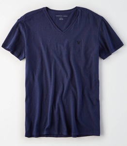 セール! 正規品 本物 新品 アメリカンイーグル オシャレな Vネック Tシャツ AMERICAN EAGLE 知的で 上品 最強カラー ネイビー 紺 XS ( S