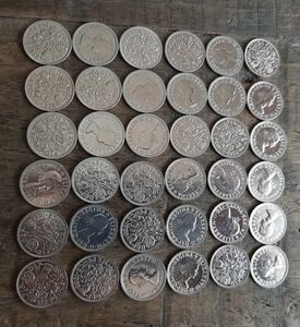 エリザベス女王の英国の幸せのシックスペンス36枚セット イギリス からラッキー6ペンスウエディングコイン美品 本物 19.5mm