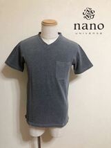 【新品】 nano universe ナノユニバース 鹿の子 インディゴ Vネック ポケット Tシャツ トップス サイズM 半袖 スミクロ BA72TT0268OS_画像1