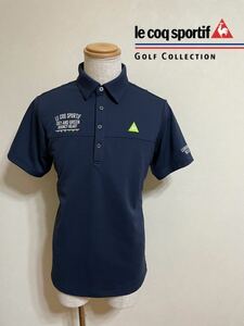 【美品】 le coq sportif GOLF ルコック ゴルフ コレクション ドライポロシャツ トップス サイズLL 半袖 ネイビー QGMPJA14 デサント