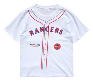 1990s ヴィンテージ BD&A MLB テキサス・レンジャーズ #7 ロドリゲス 騙し絵プリント Tシャツ XL 白 シングルステッチ RANGERS USA 古着
