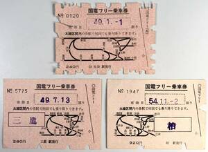 国鉄 国電フリー乗車券３種（JNR/昭和49・54年/1974・79年/レトロ/JUNK）