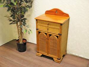  rattan chest rattan width 500x depth 360 telephone stand /FAX pcs drawer / living storage Vintage / Old rattan [ sendai pickup welcome ]zyt1055ji50607-05