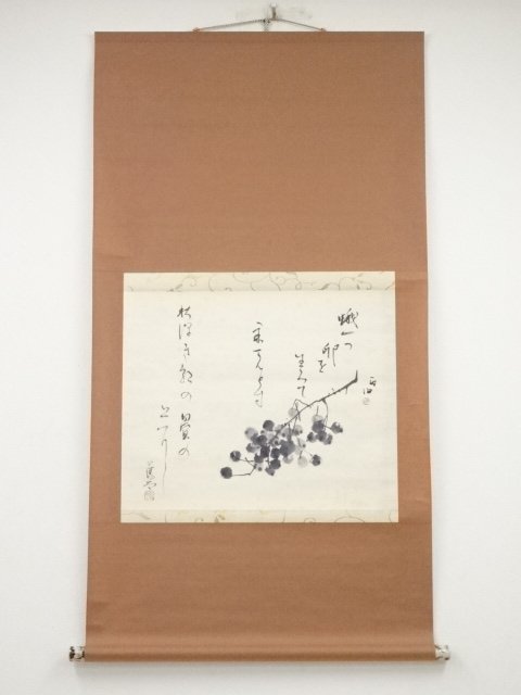 ys6604674; 宗sou 天龍寺関精拙筆雀藤花画賛肉筆紙本掛軸(関牧翁箱書