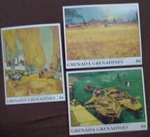 グレナダグレナディーン　ゴッホ　絵画　3種　大型切手　未使用糊あり　かるいオレあとあり_画像1
