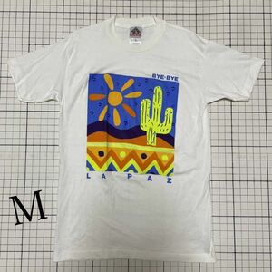 【BYE・BYE】 LA PAZ 半袖プリンTシャツ Ｍサイズ ホワイト/白 カラフル メキシコ ラパス サボテン砂漠 90s アメリカ古着 ヴィンテージ☆