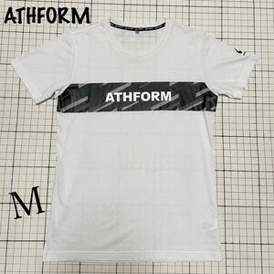 アスフォーム【ATHFORM】グラフィックプリント半袖Tシャツ ストライプ ドット Ｍサイズ ホワイト×ブラック×グレー/白黒 メガスポーツ！