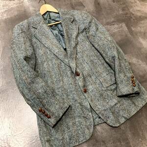 S ☆ 極上!!HARRIS TWEED'ハリスツイード'社製生地『The Executive by LIEMANDT'S』2釦 ストライプ柄 ツイードテーラードジャケット 紳士服