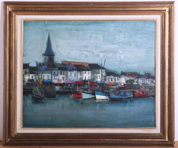 8066 Jacques Voyet Tentative title: The House Near the Port Oil Painting F20 Framed Authentic French Painter Sculptor Stage Designer, painting, oil painting, Nature, Landscape painting