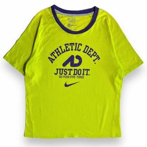 NIKE ナイキ 半袖 2トーン プリント リンガー Tシャツ トリム 切替 ラグラン トップス カットソー コットン L イエロー パープル