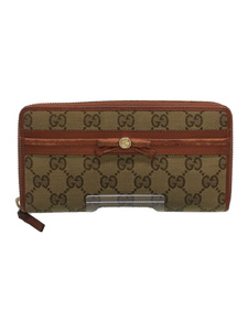 GUCCI◆長財布/キャンバス/BRW/総柄/レディース/307995-2149/角擦れ/リボン劣化