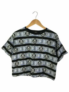 STUSSY WOMEN◆Tシャツ/M/コットン/BLK/ボーダー/リングロゴ/総柄