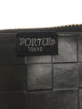 PORTER◆長財布/レザー/ブラック/ラウンドファスナー/チェッカー型押し/ロングウォレット_画像3