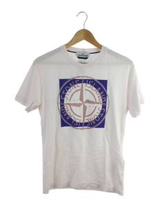 STONE ISLAND◆Tシャツ/S/コットン/WHT/76152NS93/半袖/カットソー/メンズ/フロントロゴ/ホワイト/プリント