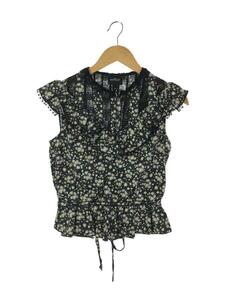 MARC JACOBS* no sleeve blouse /0/ cotton / black / floral print /Victorian lace trim floral