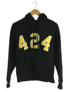 424(FourTwoFour)◆logo-patch cotton hoodie/パーカー/S/コットン/ブラック