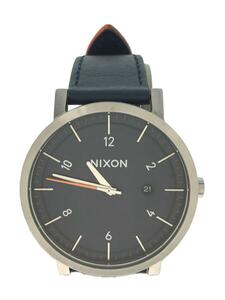 NIXON◆THE ROLLO38/クォーツ腕時計/アナログ/レザー/NVY/NVY/SS