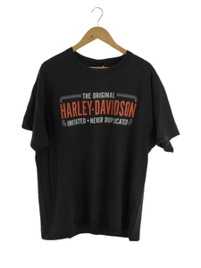 HARLEY DAVIDSON◆00s/BEEFY-T/クルーネックロゴTシャツ/XL/コットン/グレーブラック/プリント/丸胴/USED