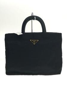 PRADA◆トートバッグ/ナイロン×レザー/BLK/持ち手レザー/内側ファスナー持ち手破損