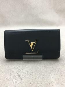 LOUIS VUITTON◆ポルト・フォイユ・カプシーヌ_パルナセア_BLK/レザー/BLK/無地/レディース