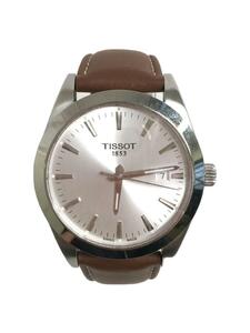 TISSOT◆クォーツ腕時計/アナログ/レザー/SLV/BRW/T127410