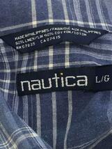 NAUTICA◆半袖シャツ/L/リネン/BLU/チェック/ブルー/オープンカラー_画像3