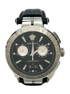 VERSACE◆クォーツ腕時計/Aion Chronograph/アナログ/レザー/BLK/BLK/SS/VE1D