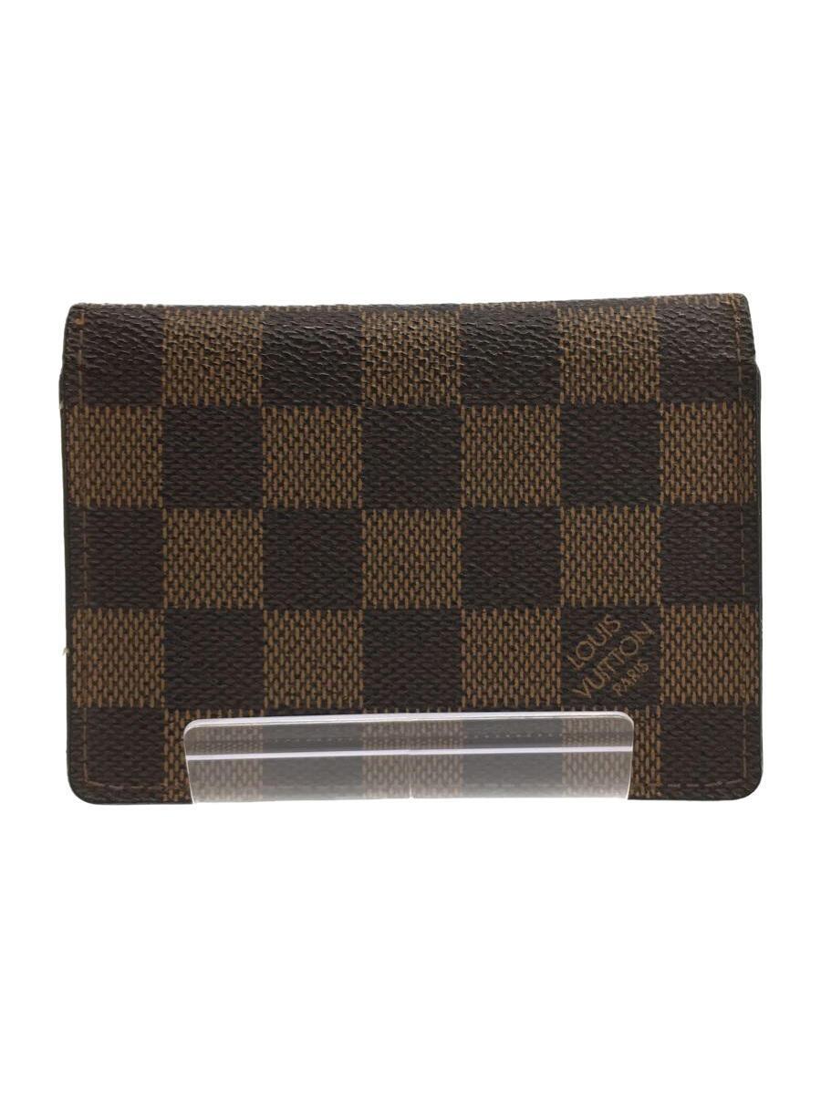 LOUIS VUITTON◆ポルトドゥカルトヴェルティカル_ダミエ・エベヌ_BRW/レザー/BRW/メンズ/N60553