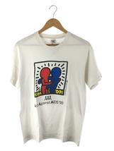 FRUIT OF THE LOOM◆Tシャツ/M/コットン/WHT/90s/USA製/キースヘリング/Act Against AIDS_画像1