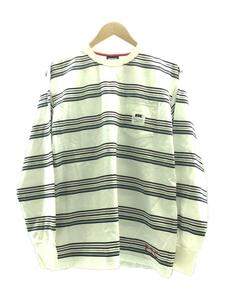 FTC◆23ss/POCKET STRIPE L/S/長袖Tシャツ/M/コットン/WHT/ボーダー/ftc023spsh