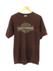 HARLEY DAVIDSON◆Tシャツ/L/コットン/USA製/破れ有り/ワインレッド/ボルドー/左肩ダメージ/