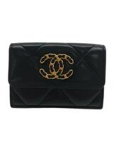 CHANEL◆3つ折り財布/レザー/BLK/無地/レディース/AP1789/スモールフラップ_画像1